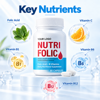 Capsules de complexe de vitamines B à l'acide folique, complément alimentaire quotidien pour femmes, fabricant OEM ODM en gros sous marque privée