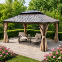 Gazebo moderne en aluminium à toit rigide, double toit, imperméable, pavillon extérieur avec rideaux et moustiquaire pour jardin, patio, cour arrière