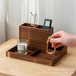 Solid Wood <b>Pen</b> Holder Storage <b>Box</b> Square Detachable Office Desktop Organizer Multi Functional Compartmentalized 2L Capacity - Product Image 3