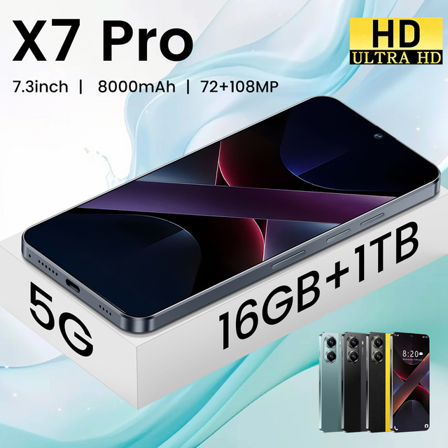 Real High Quality Mobile Phone X7 Pro 5G Smartphone Global 5G Android 14 7.3 Inch Big Screen 16+1TB X7 Pro Smart Phone Cellphone