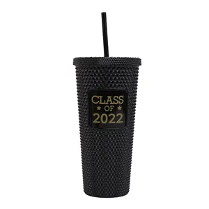 Custom 22 oz Hot sales Graduation Drinking Bottle Diamond Tumbler Crystal Plastic Cups with straw and lid