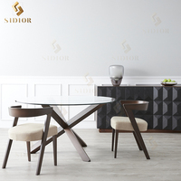 Chaise moderne Franco en velours de lin beige avec pieds en bois de chêne brandy hêtre brun Table à manger en cuir Ensemble de 4 chaises Silla De Comedor