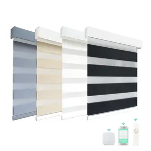 Excellent Quality Indoor Smart WiFi Electric Window Double Layer Motorized Zebra Blinds Remote Control Set Tuya