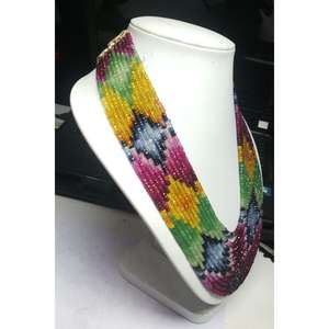 Collar de Alta Calidad con 11 Hilos de Cuentas Facetadas de Zafiro Multicapa Creado en Laboratorio, de 3mm-4.5mm, Multicolor, Certificado por Terceros - Product Image 4