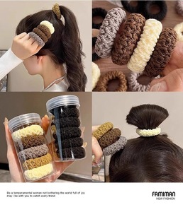 Élastique à cheveux épais et très élastique, sans couture, en forme de boucle de serviette, style Popcorn, pour queue de cheval, accessoire capillaire avec breloque porte-bonheur moelleuse de style chinois - Product Image 4
