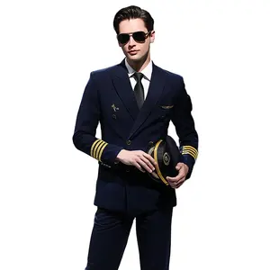 Luchtvaartmaatschappij Marineblauw Stewardess Aviator Pilot Shirt Past Uniformen