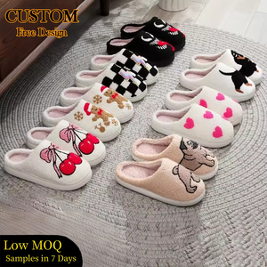 Tùy Chỉnh Mô Hình Thêu Mùa Đông Ấm Áp Fluffy Cho Dép Đi Trong Nhà Cho Phụ Nữ Người Đàn Ông Nhiệt Lông Cừu Sang Trọng Nhà Dép Đi Trong Nhà - Product Image 1