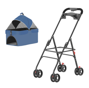 Poussette pliable robuste et réglable pour chiens et chats, design spacieux pour les promenades en centre commercial, chariot professionnel pour animaux de compagnie - Product Image 4