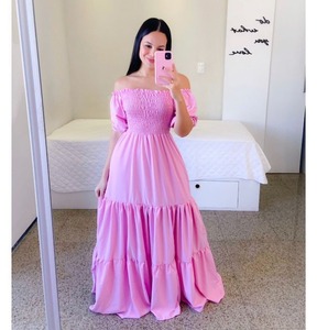 New Fashion Boutique 2025 Summer Solid Natural Waist A-Line Maxi Square <b>Neck</b> Off-shoulder Elegant Sweet Women's Dress - Product Image 2