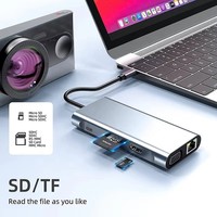 Adaptor stasiun Dok USB Tipe C, USB C Tipe C multifungsi 10 in 1 dengan 4K HDTV VGA Lan RJ45 USB3.0 pembaca kartu PD