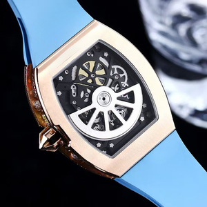 <span class=keywords><strong>Orologio</strong></span> da <span class=keywords><strong>Uomo</strong></span> con Gemme Arcobaleno, Cassa in <span class=keywords><strong>Oro</strong></span> Rosa, Quadrante Scheletrato, Movimento Meccanico Automatico, Cinturino in Gomma Ciano - Product Image 3