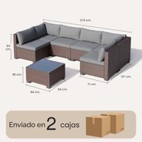 Ensemble de meubles d'extérieur SUNYARD, canapé modulaire en rotin PE, table basse en verre, coussins - Style décontracté pour balcon/patio/jardin