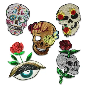 Rose Skull Patch Punk Embroidered Patches For Clothing DIY Iron On Patches  For Clothes Skeleton Sewing Embroidery Patch Stickers