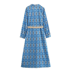 Robe d'été de style <span class=keywords><strong>jupon</strong></span> imprimé pour femmes 2024 Fashion Button Waistband <span class=keywords><strong>Long</strong></span> Sleeve <span class=keywords><strong>Long</strong></span> Loose Vacation Style Dress - Product Image 2