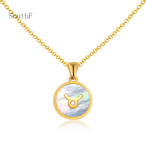 Collana da Uomo con 12 Segni Zodiacali in Acciaio al Titanio Placcato Oro 18K, Gioiello Trendy con Ciondolo a Conchiglia in Stile Geometrico Europeo e Americano - Product Image 2