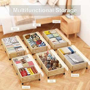 Bacs de <span class=keywords><strong>rangement</strong></span> à tiroir amovible en bambou de grande capacité Organisation durable des vêtements et des jouets avec roues <span class=keywords><strong>sous</strong></span> le <span class=keywords><strong>rangement</strong></span> du <span class=keywords><strong>lit</strong></span> - Product Image 5
