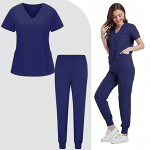 Women Scrub Suit Short Sleeve Ribbed Leg Elastic Split Set Moisture Wicking Hospital Dental Clinic Uniform - Product Image 2