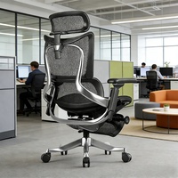 Chaise de bureau ergonomique à dossier haut en maille avec dossier en U réglable 8D, cadre de support chromé et support lombaire