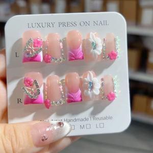 <span class=keywords><strong>Faux</strong></span> ongles à presser 10 pièces faits à la main en forme de bec de canard réutilisables en acrylique avec motif feux d'artifice pour salon de manucure - Product Image 3