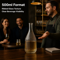 Botella de Vidrio Acanalado Solent de 500 ml, 217 mm de Altura, 90 mm de Ancho, Cuello Largo, Envase para Jugos y Bebidas de Frutas, Diseño Personalizado para Marcas