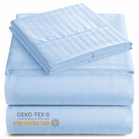 Draps De Lit En Gros Cheap Wrinkle Free Microfiber 4-Piece Striped Sheet Set Bed Sheet