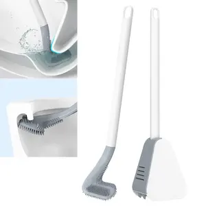 Golf Silicone Toilet Brush with Holder Flat Head Flexible Wall Mounted Toilet Bowl Cleaner Brush Holder Set Printing Color Box
