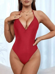 New One-piece Swimsuit Sexy <strong>Tight</strong> Solid Color Backless Lace-up Swimsuit Sexi <strong>Hot</strong> <strong>Girl</strong> <strong>Bikini</strong> in Swimwear Wholesale - Product Image 4