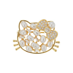 Muyu <b>Cat</b> Brooch Freshwater Pearl Zinc Alloy Women's Fashion Pin <b>Gift</b> - Product Image 5