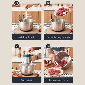 Robot culinaire multifonction portable 3L pour légumes, viande et aliments, avec fonction de découpe en ligne, en acier inoxydable - Product Image 6