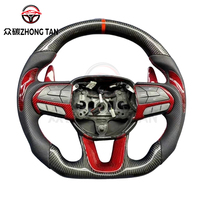 Volant sport de course à 3 branches à fond plat en cuir et fibre de carbone pour Dodge Challenger SRT Hellcat
