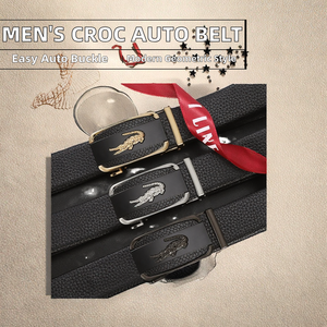 Cinturón Casual de Negocios de Dos Capas para Hombre, con Hebilla Automática de Aleación con Diseño de Cocodrilo, Longitud Personalizable, Patrón Geométrico, Simple, Moderno, Juvenil, Venta al Por Mayor - Product Image 2