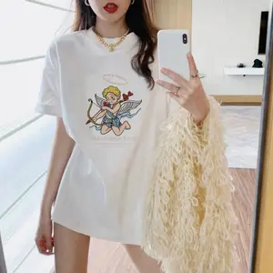 Summer 2023 Cartoon Graphic Girls T-shirt 100% Cotton Loose Breathable Casual Short-sleeved Top Oversized Tee