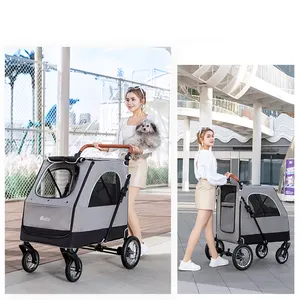 Hight Quality Pet Stroller 4-Wheels Foldable Dog Cat Carrier Cart Pet Trolleys For Middle Large Dog