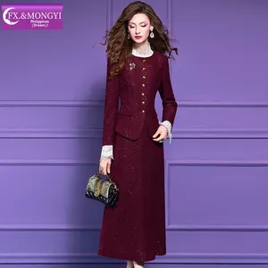 FMY Rode Tweed met wollen pailletten Dames herfst en winter nieuwe retro elegante damesjasrok 66433 - Product Image 4