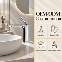 Robinet de lavabo monotrou en chrome poli, mitigeur monocommande à poser pour évier de comptoir moderne