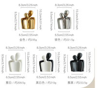 Ornement moderne en céramique cœur doré fait à la main en porcelaine noir blanc Statues de couple étreintes pour mariage pour décoration de table d'étagère