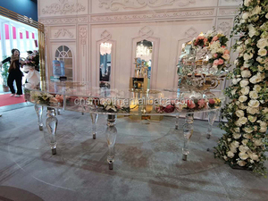 Muebles de boda, evento de fiesta, <span class=keywords><strong>mesa</strong></span> de <span class=keywords><strong>media</strong></span> <span class=keywords><strong>luna</strong></span>, círculo superior de cristal acrílico usado - Product Image 2