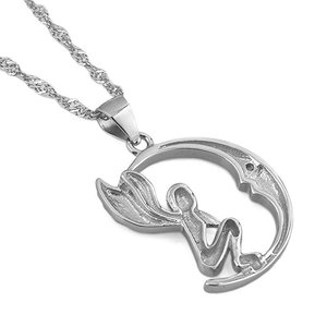 Collar con Colgante de Ángel Lunar, Plata, Biblia, Cristiano, Musulmán, Ángel Guardián, Plata de Ley 925 - Product Image 4