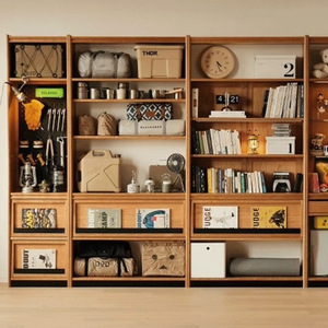 Japanese Style <b>Solid</b> <b>Wood</b> Combination <b>Bookcase</b> Modular Floor Standing Pine Furniture Study Storage Display Cabinet - Product Image 2