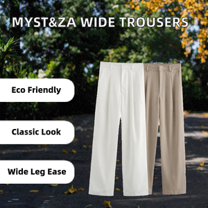 Pantalones de Mujer, Corte Recto, Plisados, Color Sólido, Tela Crepé, Antiarrugas, Cintura Media, Largos, Estilo Casual, Primavera - Product Image 2