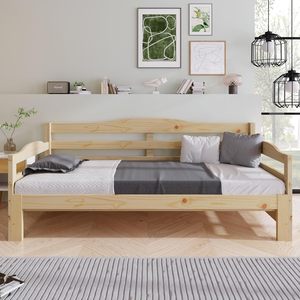 Modern European Solid Wood Daybed Cabin <strong>Bed</strong> &amp; Single <strong>Guest</strong> Sofa <strong>Bed</strong> Pull-Out Trundle 180x200cm-Versatile for Living Room Bedroom - Product Image 5