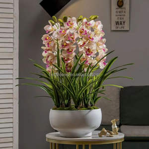 <span class=keywords><strong>Whelan</strong></span> avec feuilles en pot fleurs artificielles orange plante florale artificielle avec pot fleurs d'orchidées artificielles - Product Image 3