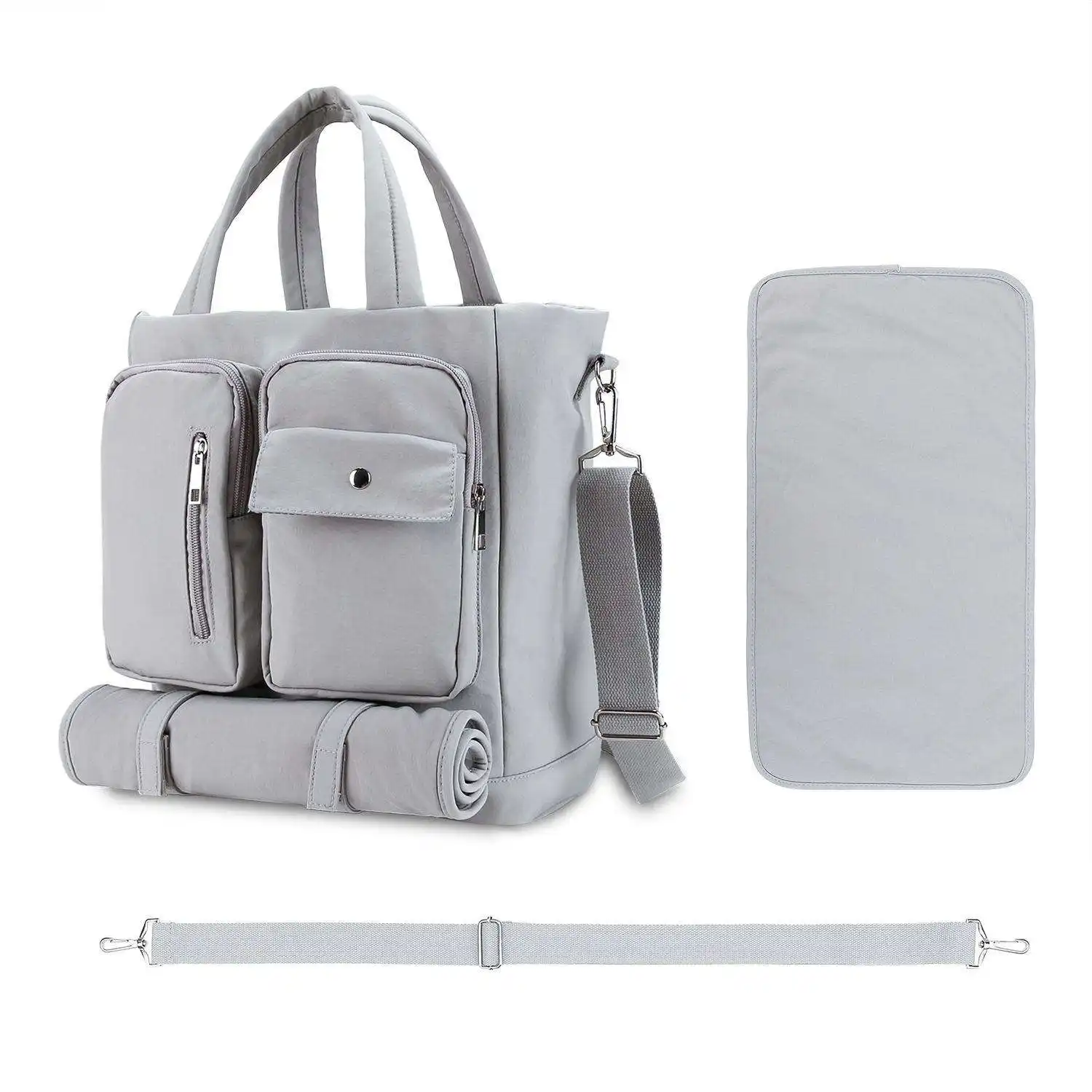 Sacola de nylon personalizada para múmias, bolsa crossbody portátil de grande capacidade para armazenamento de fraldas, bolsa de ombro portátil à prova d'água com bolso para fim de semana