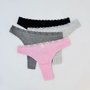 String en coton doux mélangé avec dentelle, taille basse, confortable, pour femmes - Product Image 1