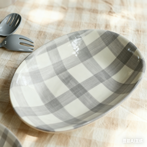 Assiettes ovales en céramique brillantes colorées avec décalcomanie de lignes couleur et logo intéressants personnalisés pour le plat de poisson de fruits de salade de restaurant à la maison - Product Image 5