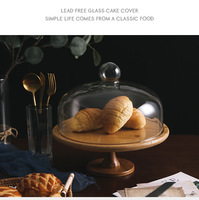 Couvre-gâteau en verre transparent créatif, anti-poussière, écologique, en bois, couvre-aliments, grand plat à dessert avec plateau pour hôtels