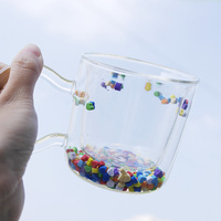 Tasse en verre à Double paroi en Borosilicate, cadeau créatif avec Paillette et poignée en verre