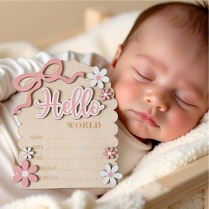Uionen Letrero de Madera con Lazo Rosa para Hitos del Bebé, Regalo para Baby Shower, Recuerdo de Recién Nacido, Accesorio para Fotos para Mamá - Product Image 2