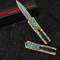 Couteau pliant de luxe avec incrustation de coquille d'ormeau, lame arc-en-ciel en acier 440C, couteau de poche pliant pour le camping en plein air, brise-vitre EDC, cadeau