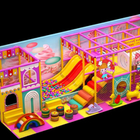 Équipement de terrain de jeu intérieur personnalisé, Thème Pays des bonbons, avec Toboggan jaune-rouge, Piscine à balles, Pont arc-en-ciel, Sacs de frappe et Porteurs à ressorts |   FEC